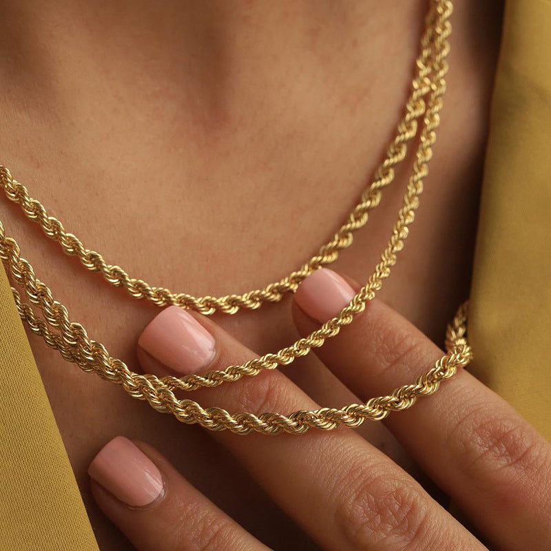 2mm Twist Chain Necklace 14K Gold Plated/Silver Color