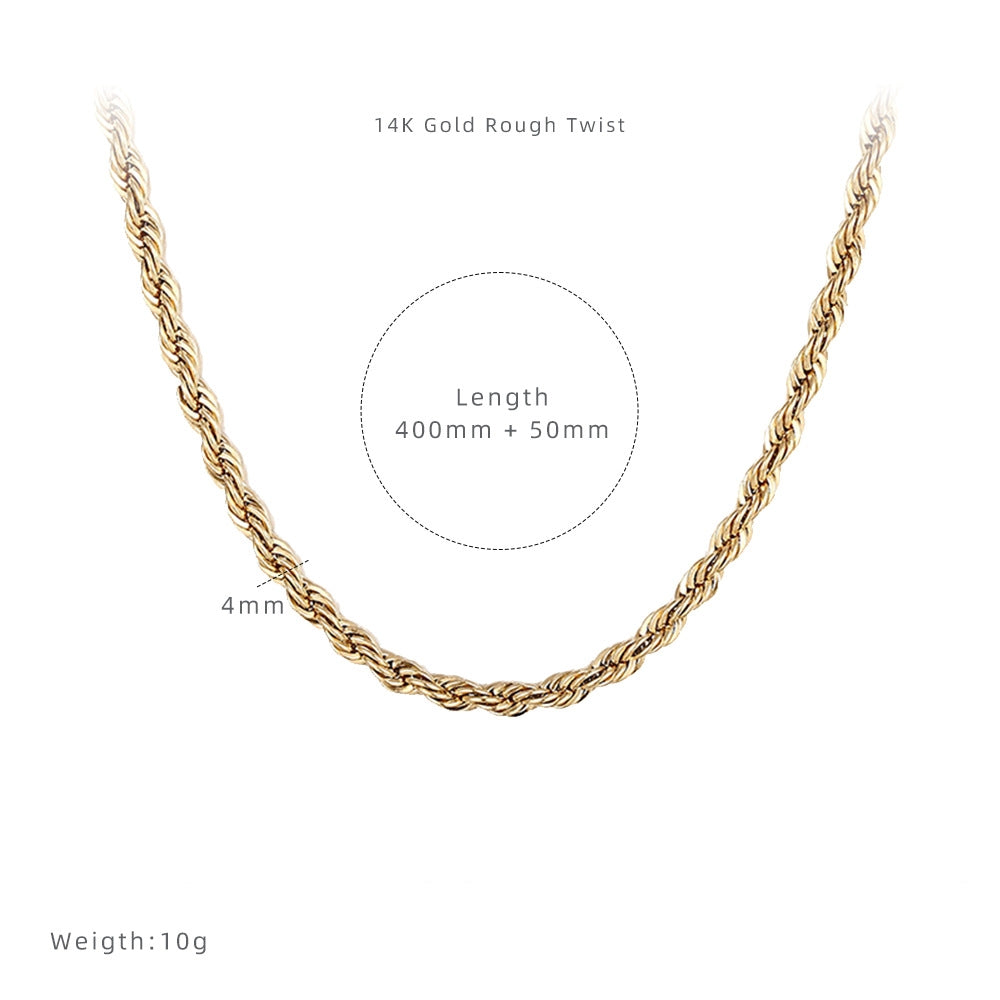 4mm Thick Twist Chain Necklace 14K Gold Plated/Silver Color
