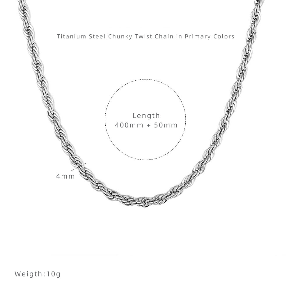 4mm Thick Twist Chain Necklace 14K Gold Plated/Silver Color