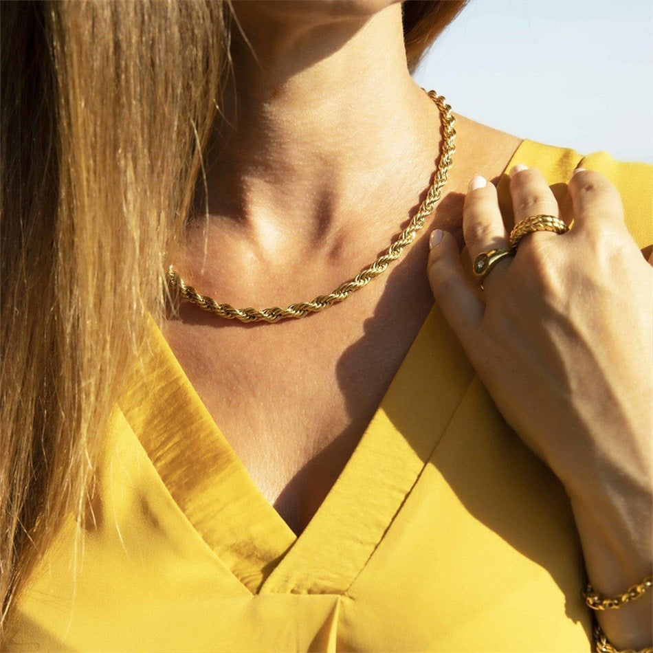 4mm Thick Twist Chain Necklace 14K Gold Plated/Silver Color