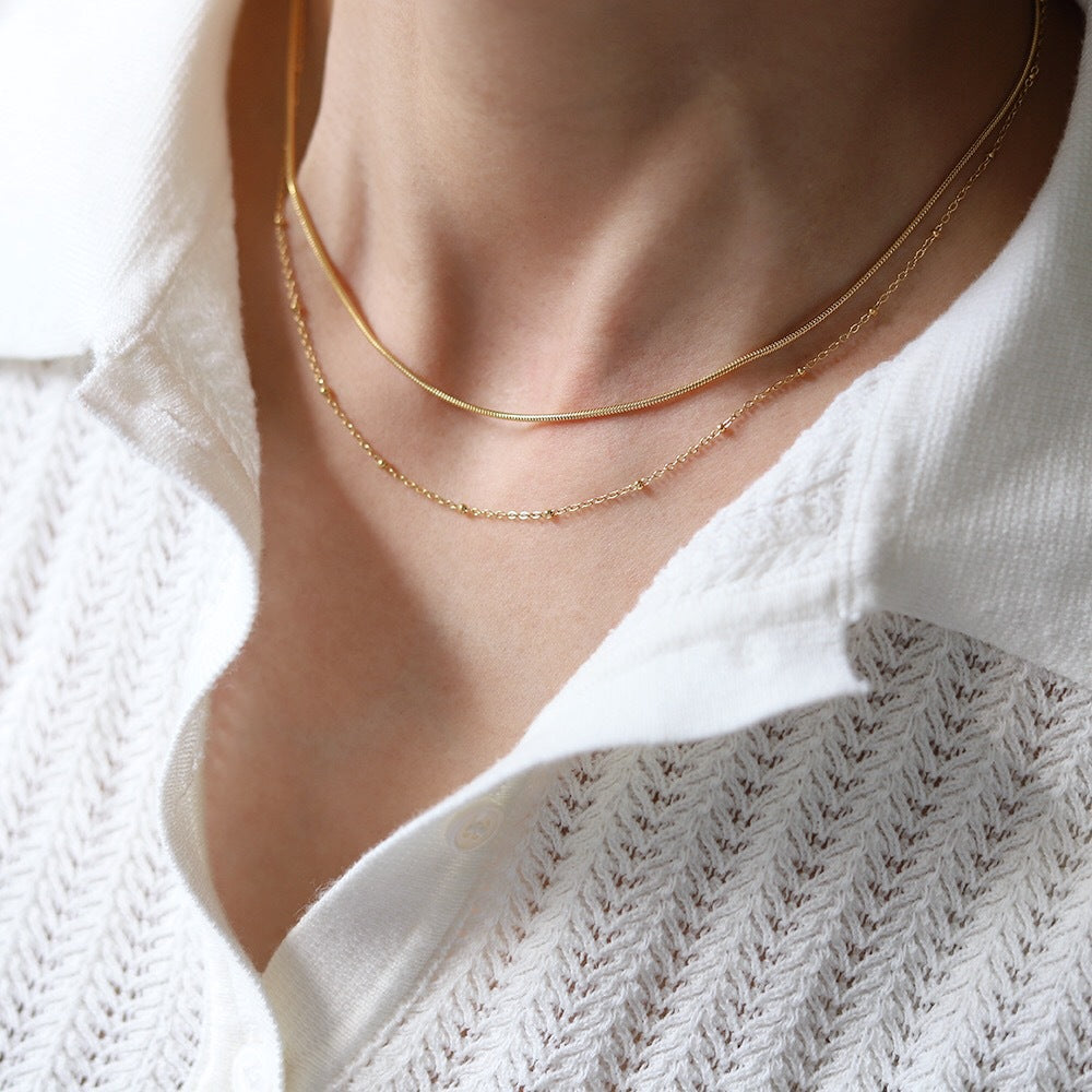 Round Snake&Beads Layered Chains Choker Necklace