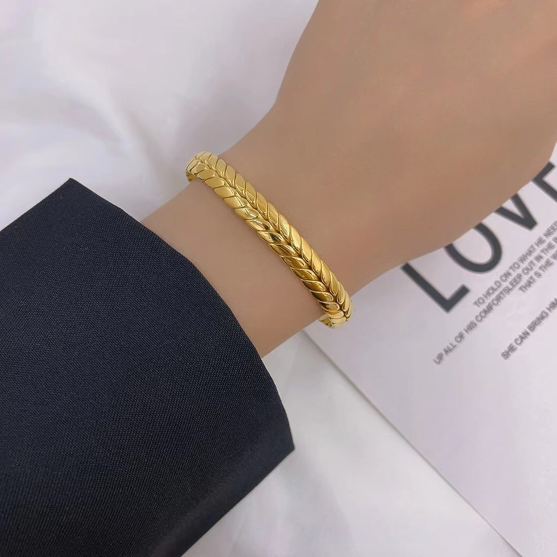 Wheat Geometric Cuff Bangle