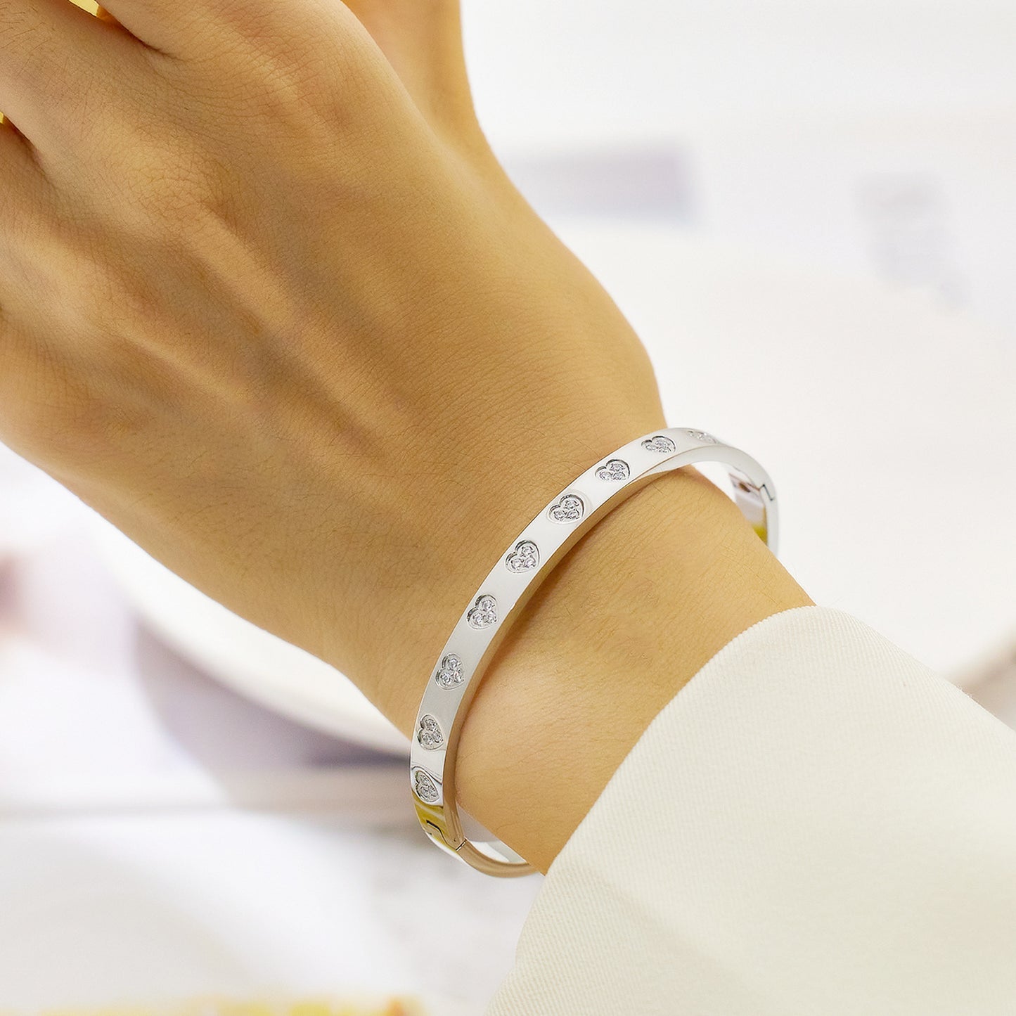 Rhinestone Insert Heart Bangles