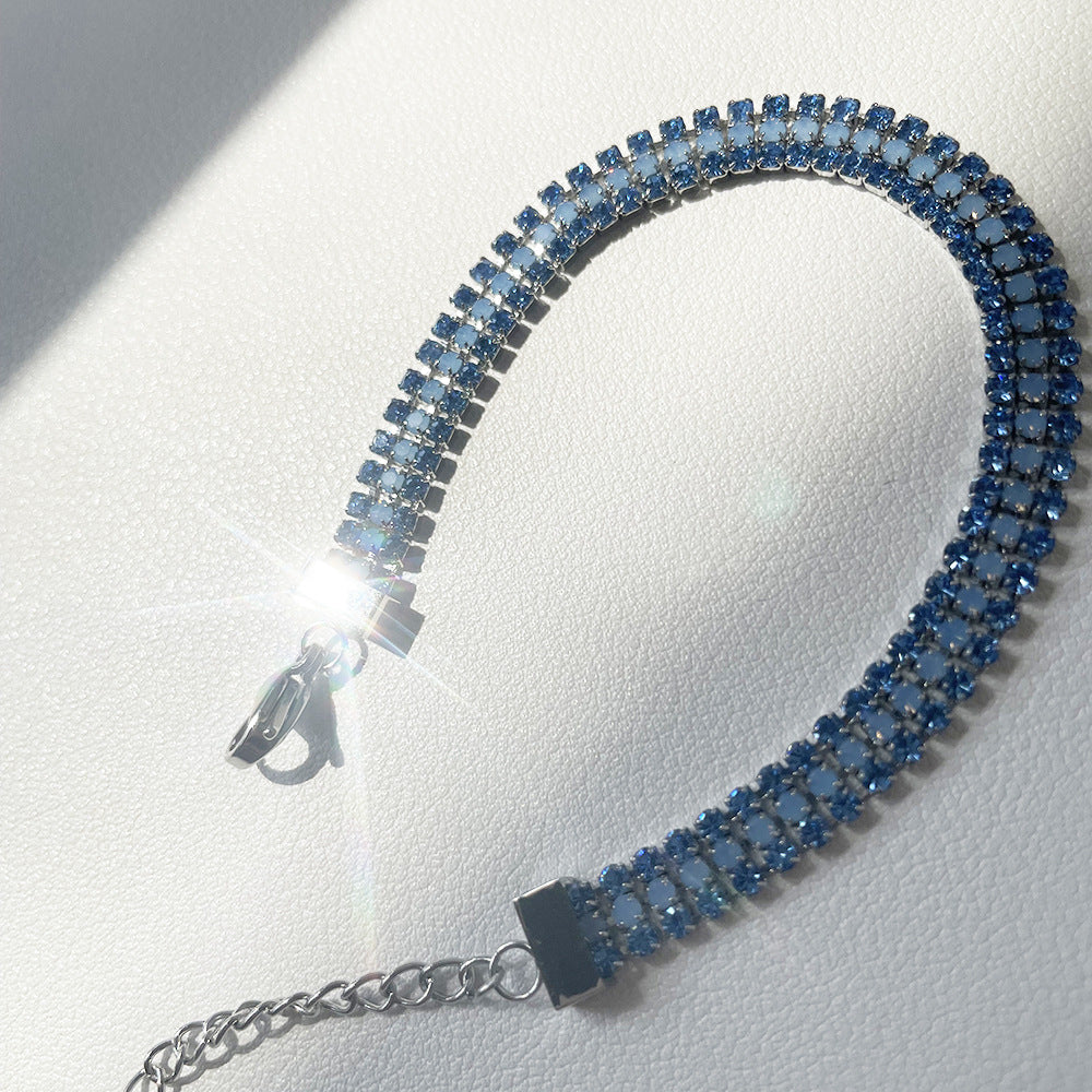 Mermaid Three Row Bule Diamond Bracelet