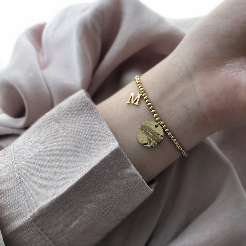 Letter M Round Disc Beaded Bracelets