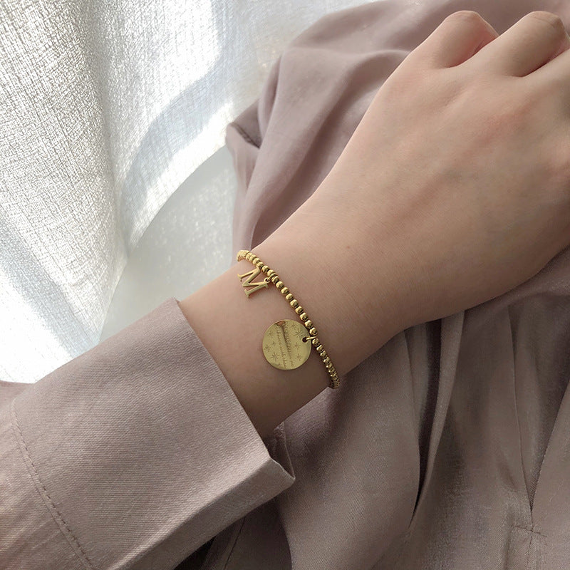 Letter M Round Disc Beaded Bracelets