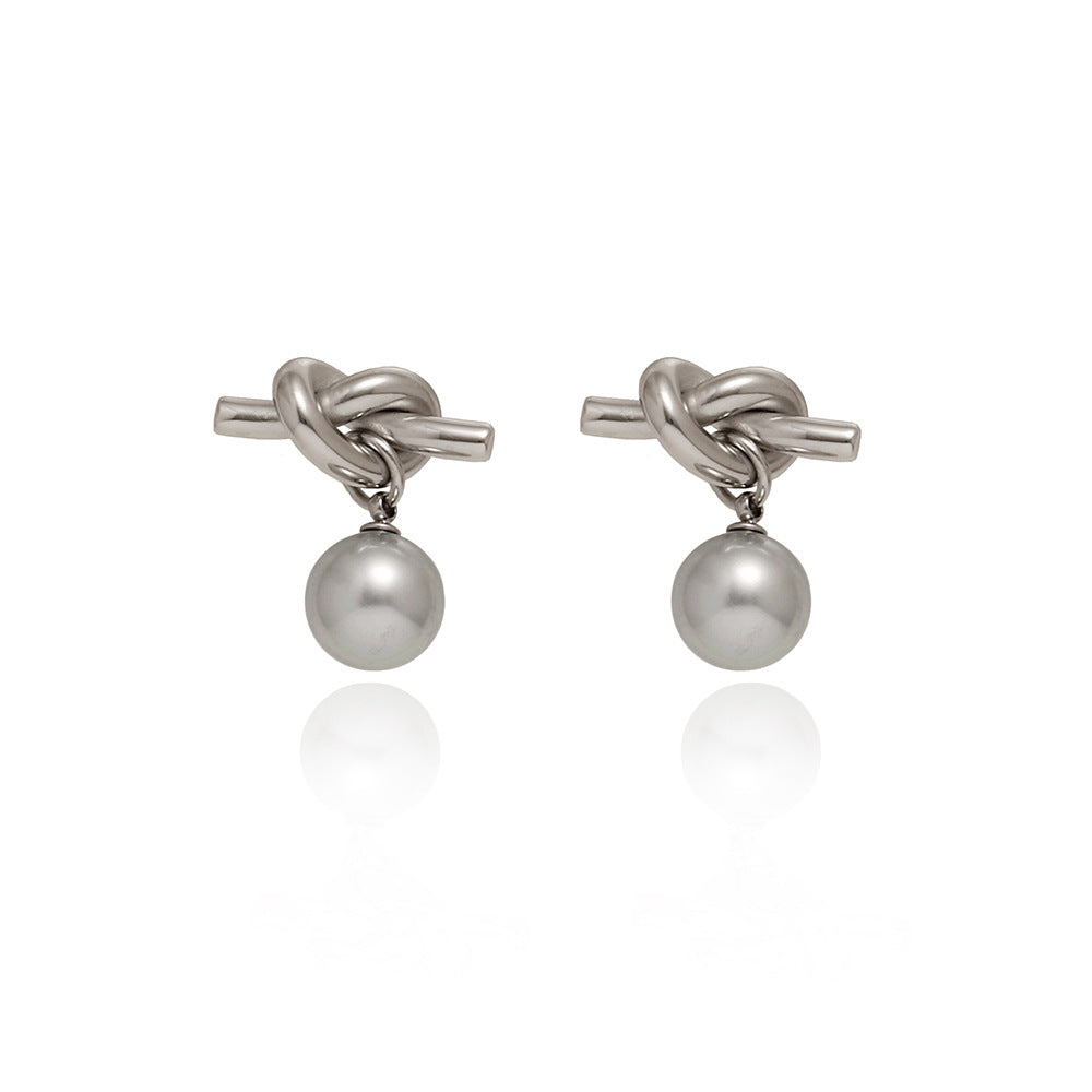 Knots Glass Grey Pearl Stud Earring