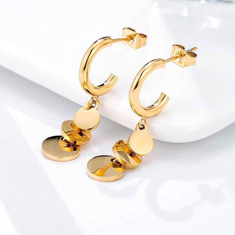 Triple Circles Tassel Dangle Earrings