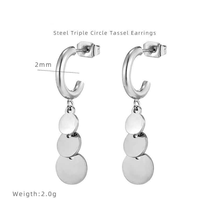Triple Circles Tassel Dangle Earrings
