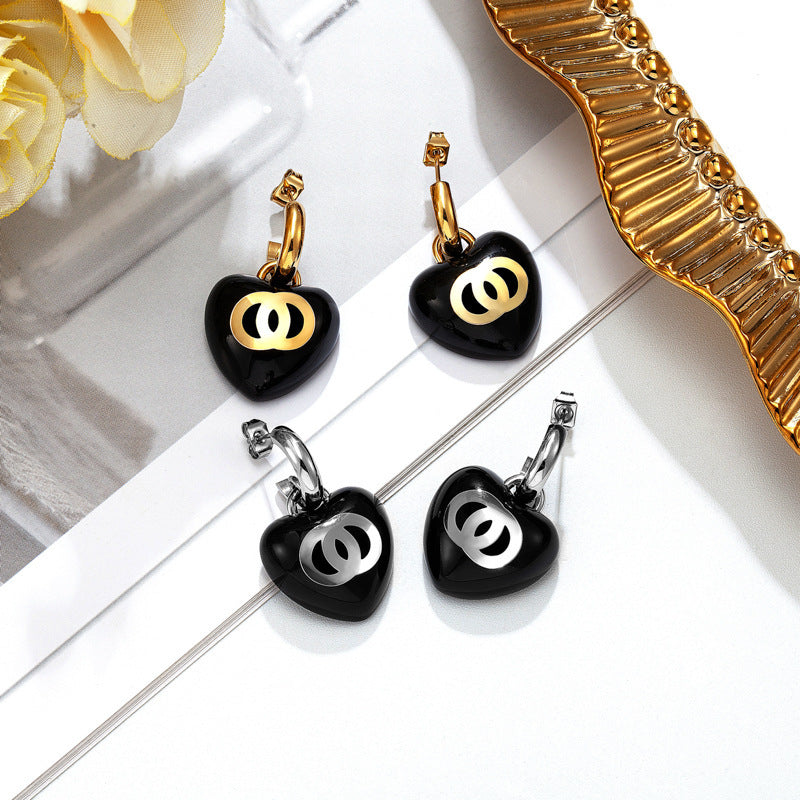 Black Heart Dangle Earrings