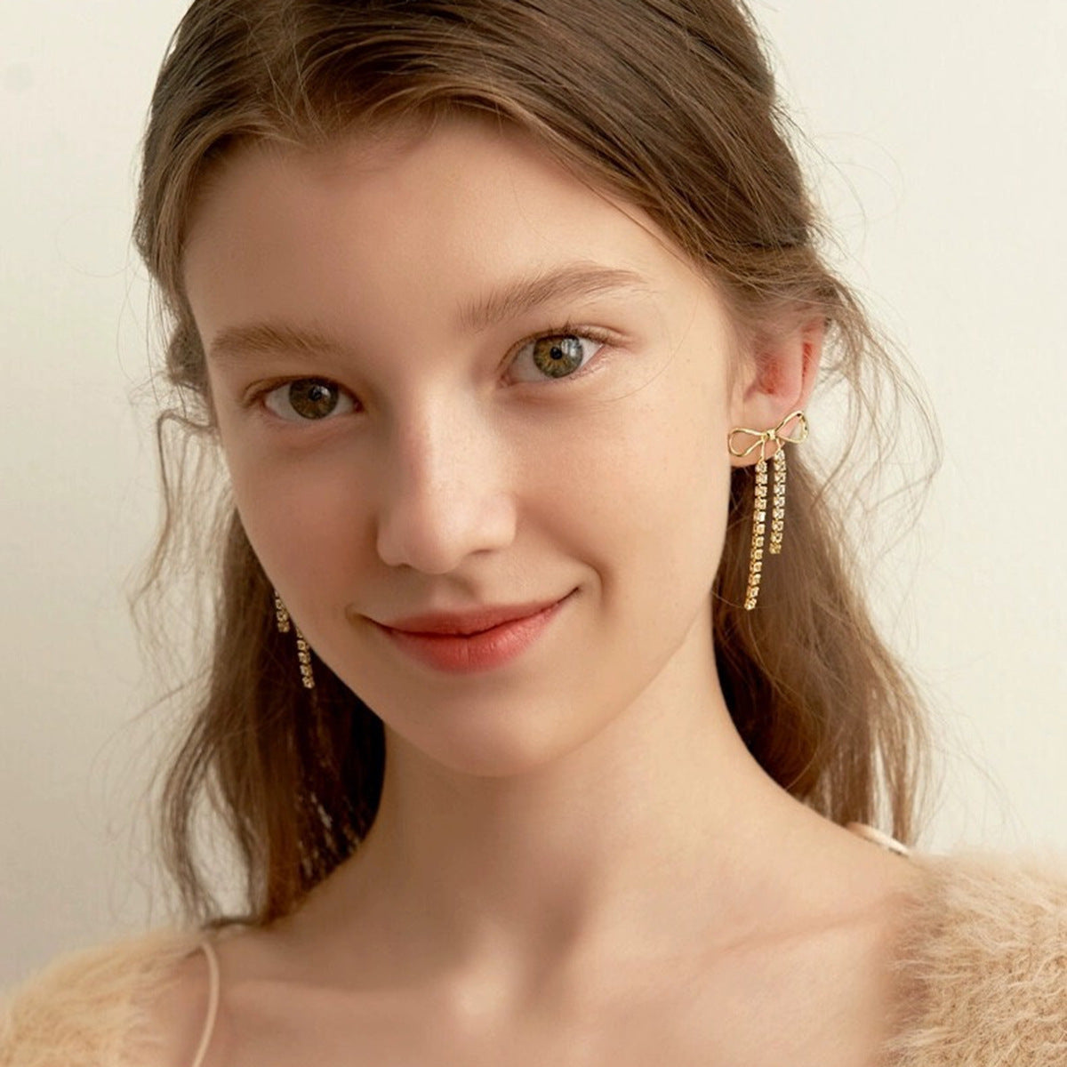 Trendy Bowknot Diamond Chain Earrings
