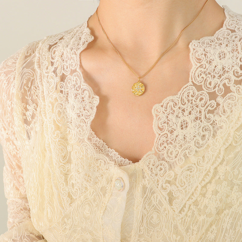 Full Diamond Octagram Irregular Pendant Necklace