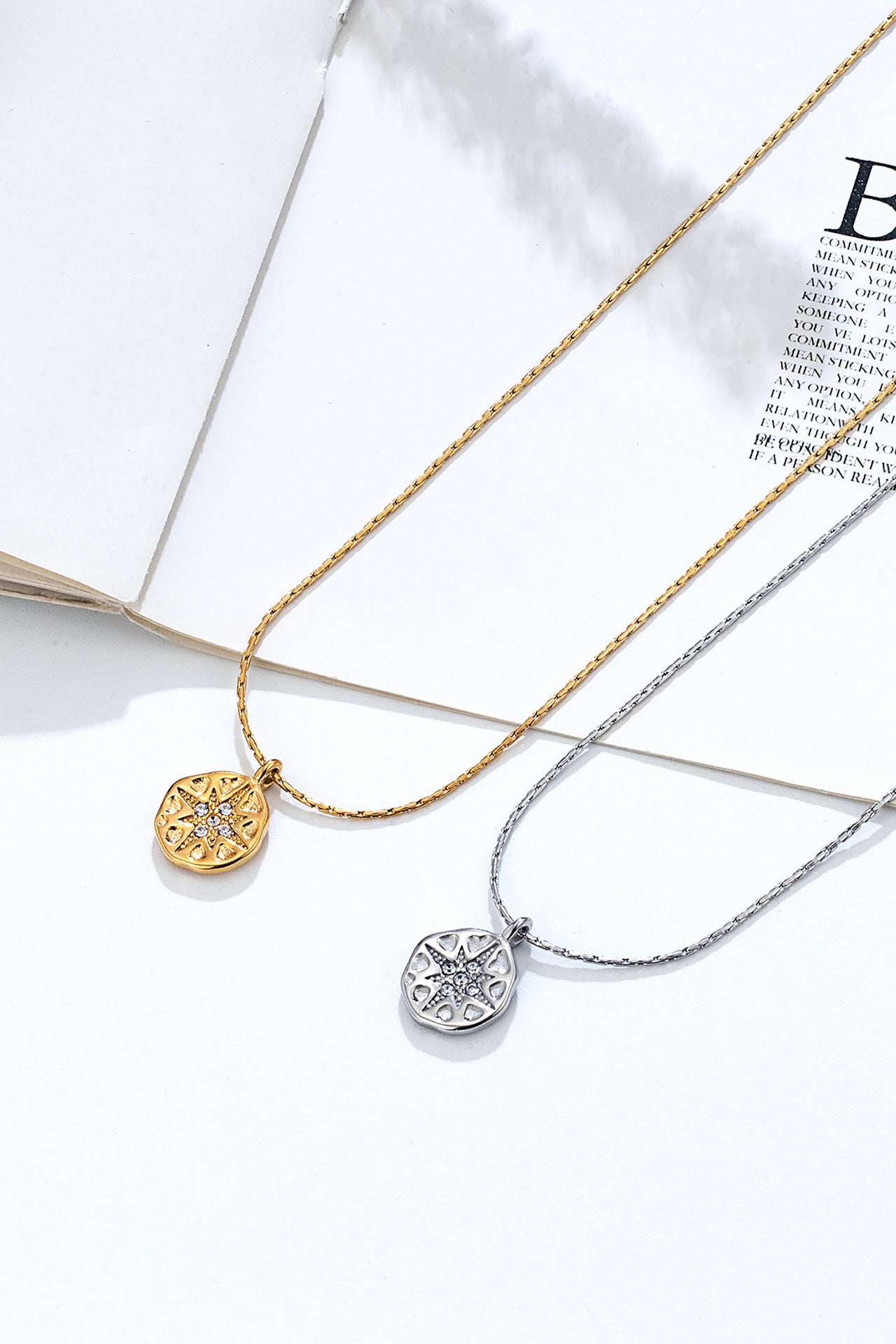 Full Diamond Octagram Irregular Pendant Necklace