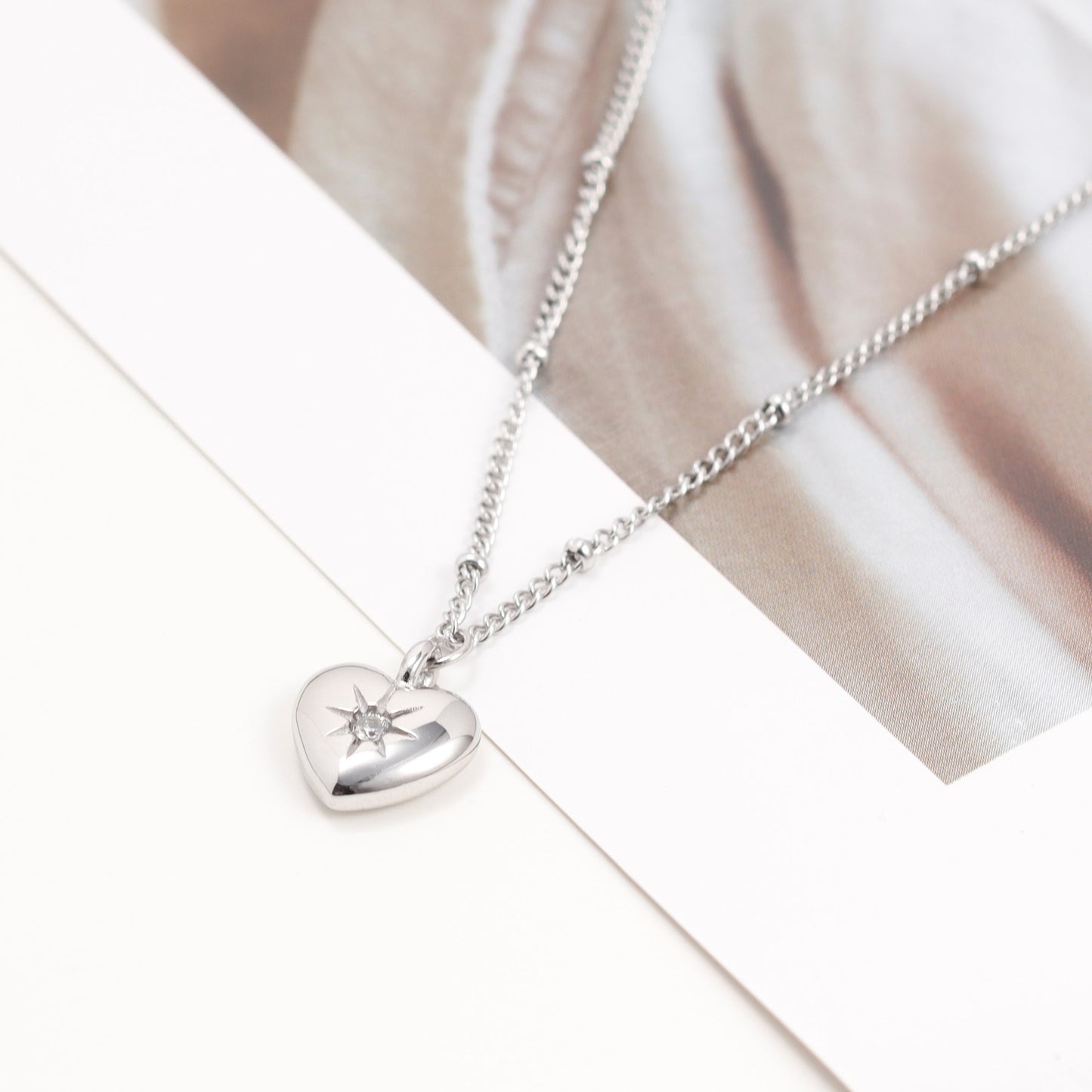 Octagram Eight Stars Heart Necklace Steel/18K Gold