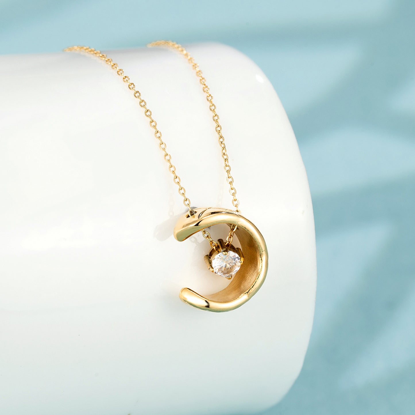 Diamond Pattern Star&Moon Zirconia Necklace 14K Gold/Silver Color