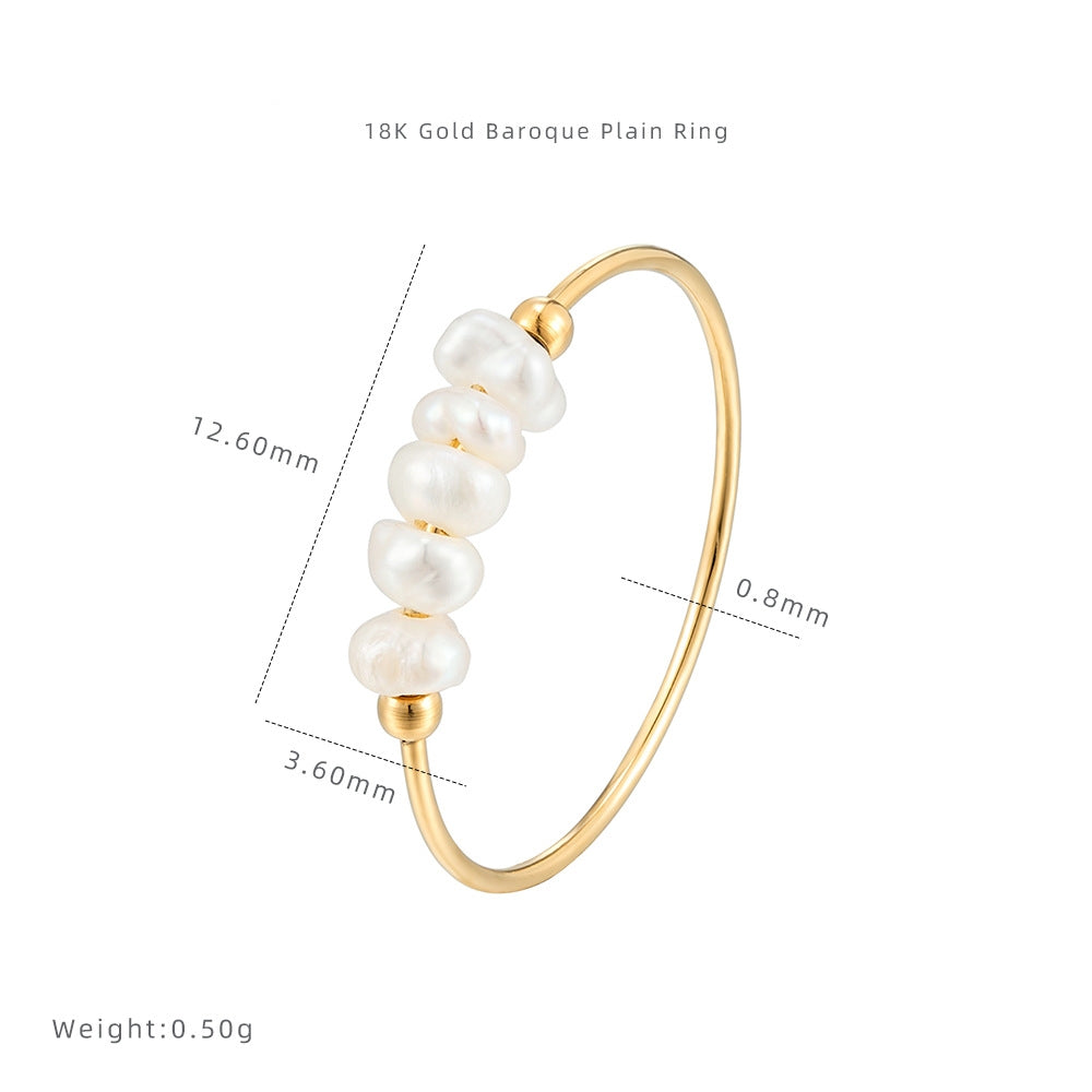 Natural Baroque Pearl Ring 18K Gold Luxury Plain Ring