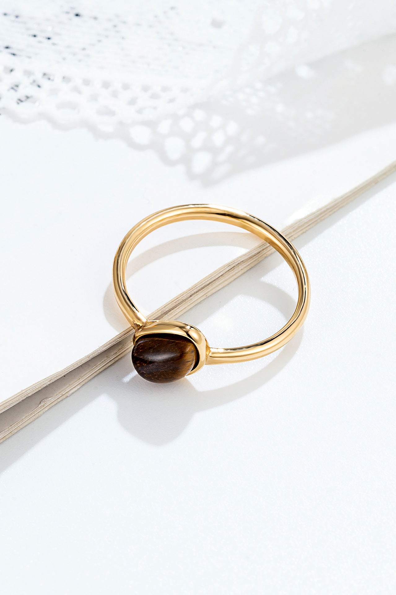 Natural Gemstone Original Tiger's eye Ring in Geometrical Shape