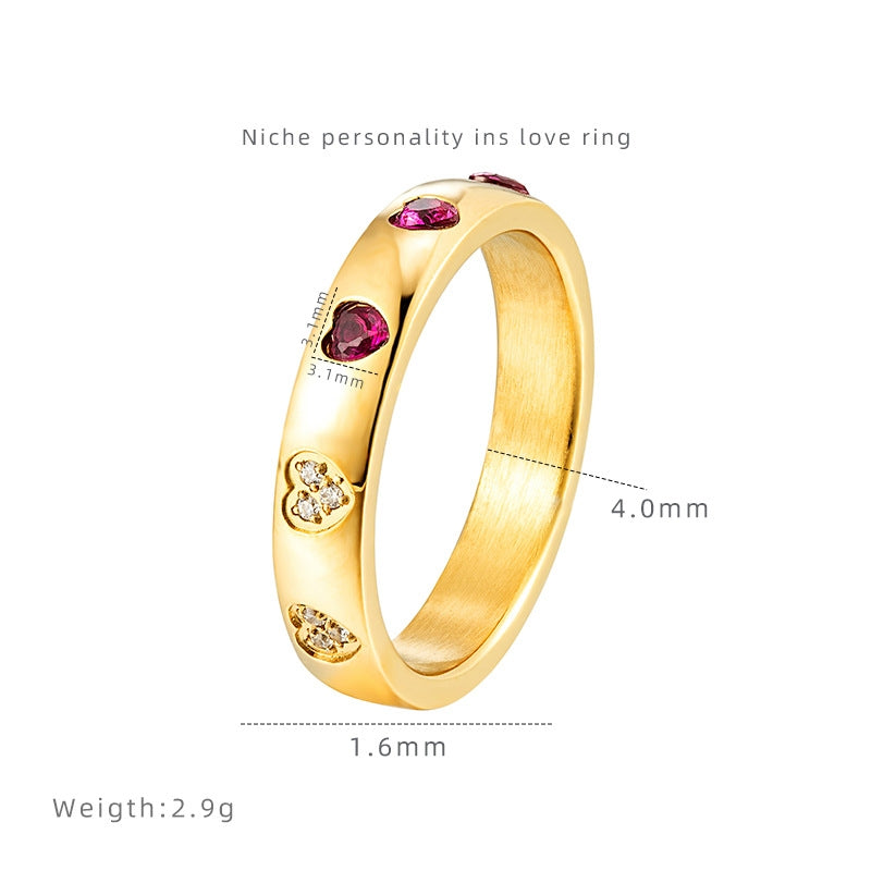 Zirconia Ring Heart Love Light Luxury Ruby Ring