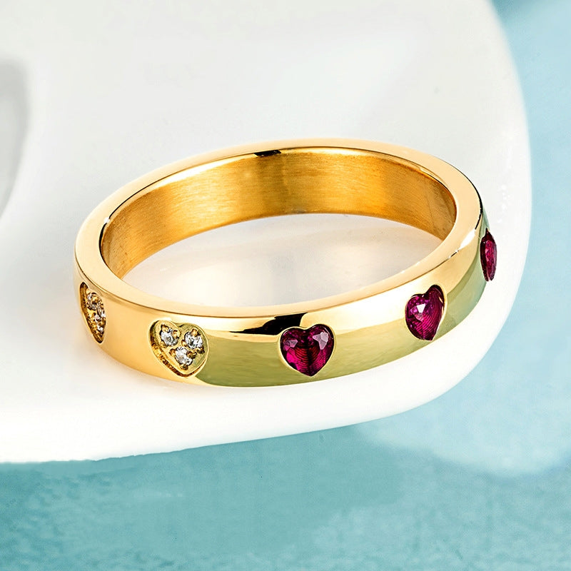 Zirconia Ring Heart Love Light Luxury Ruby Ring