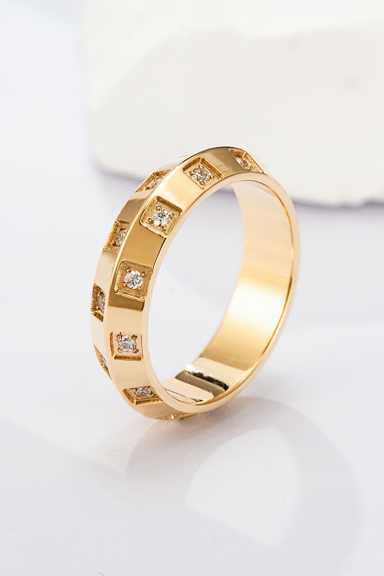 Steel/18K Gold Disc Sugar Cubic Zirconia Ring