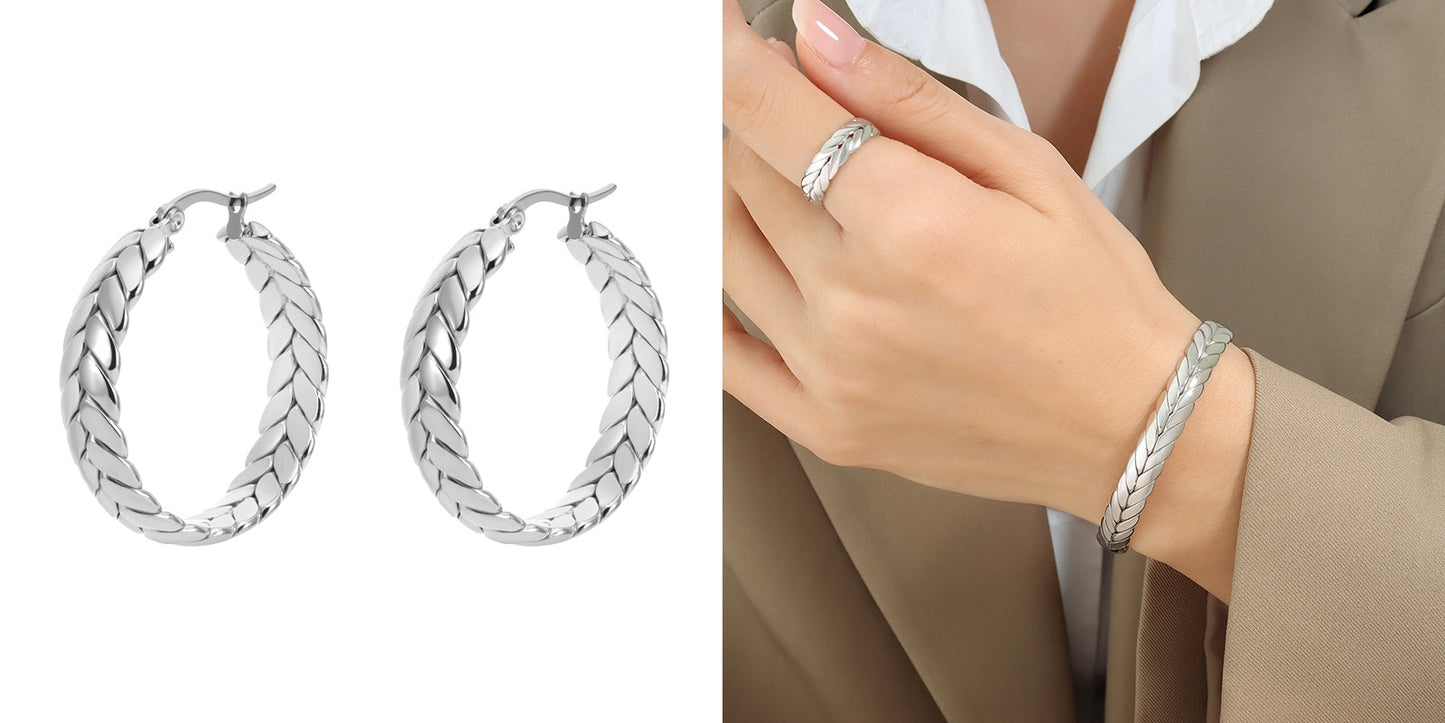 Wheat Shape Set Including Cuff Bangle+Ring+Earrings