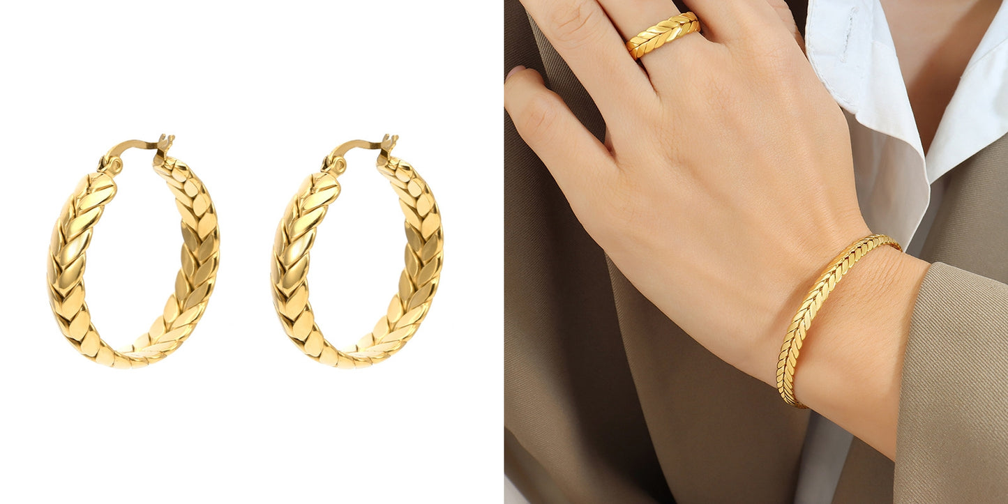 Wheat Shape Set Including Cuff Bangle+Ring+Earrings