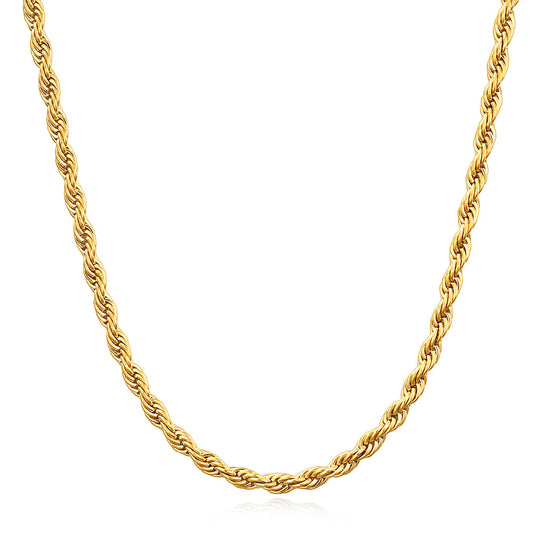 4mm Thick Twist Chain Necklace 14K Gold Plated/Silver Color