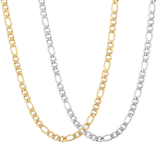 4mm Figaro Chain Necklace 14K Gold Plated/Silver Color