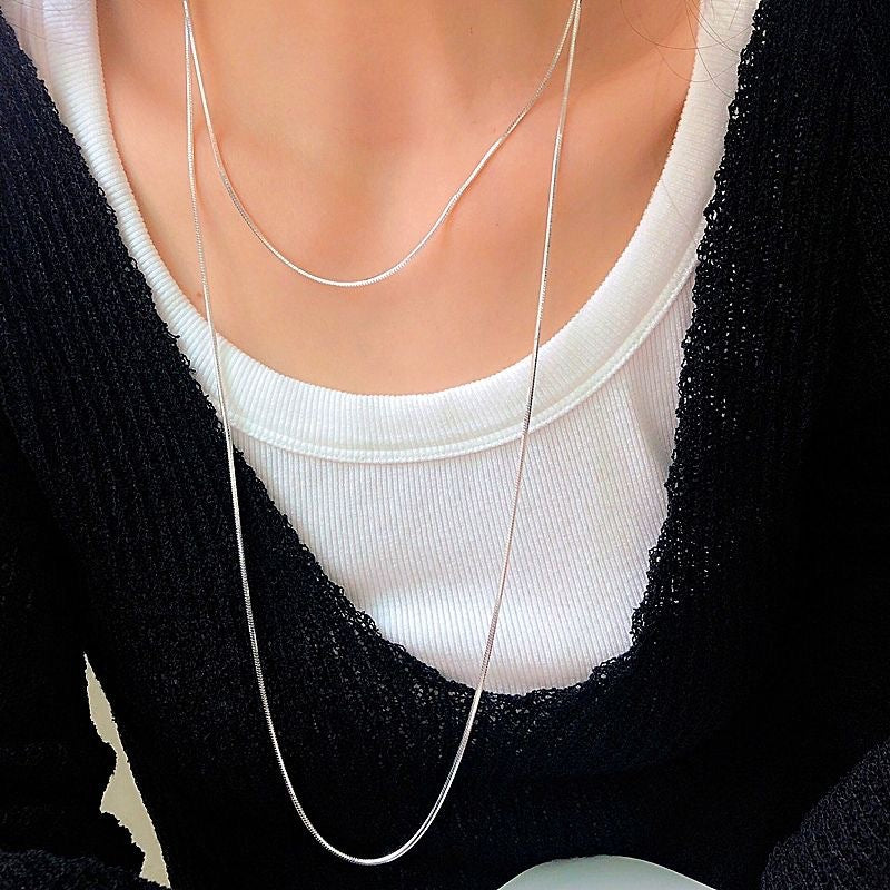 Thin Simple Snake Bone Chain Necklace&Long Sweater Chain