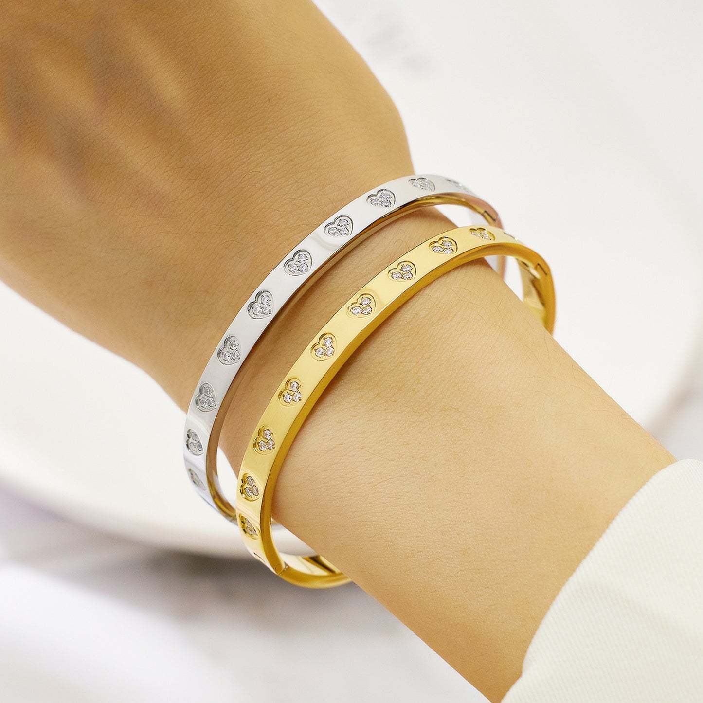 Rhinestone Insert Heart Bangles