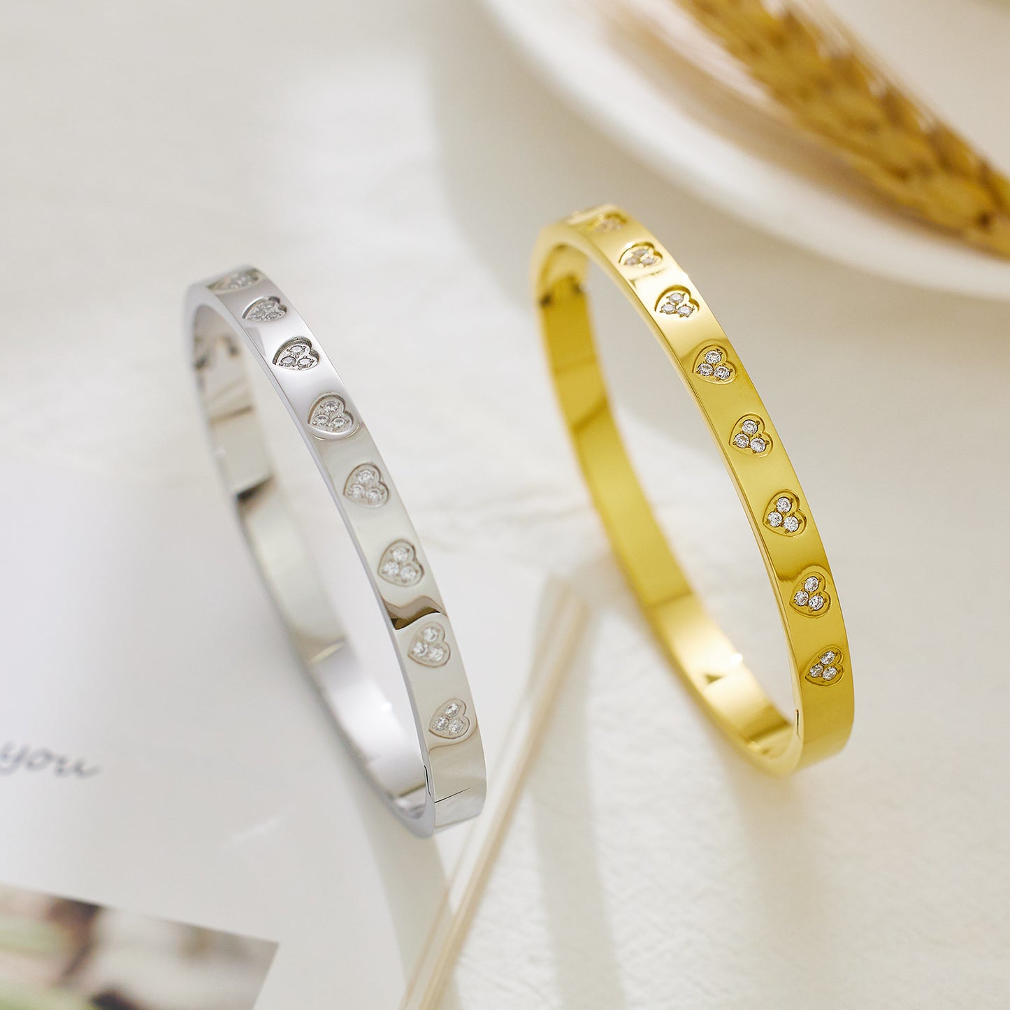 Rhinestone Insert Heart Bangles