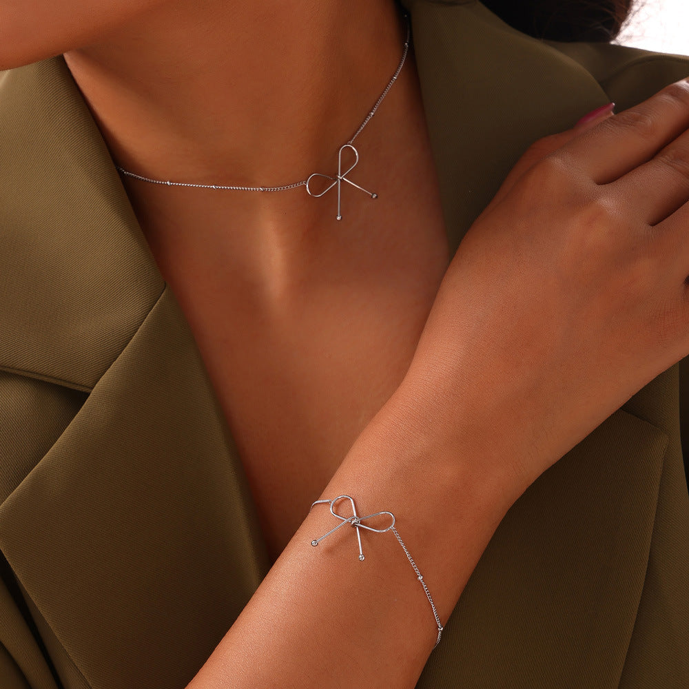 Minimalist Bow Beads Chain Bracelet&Necklace