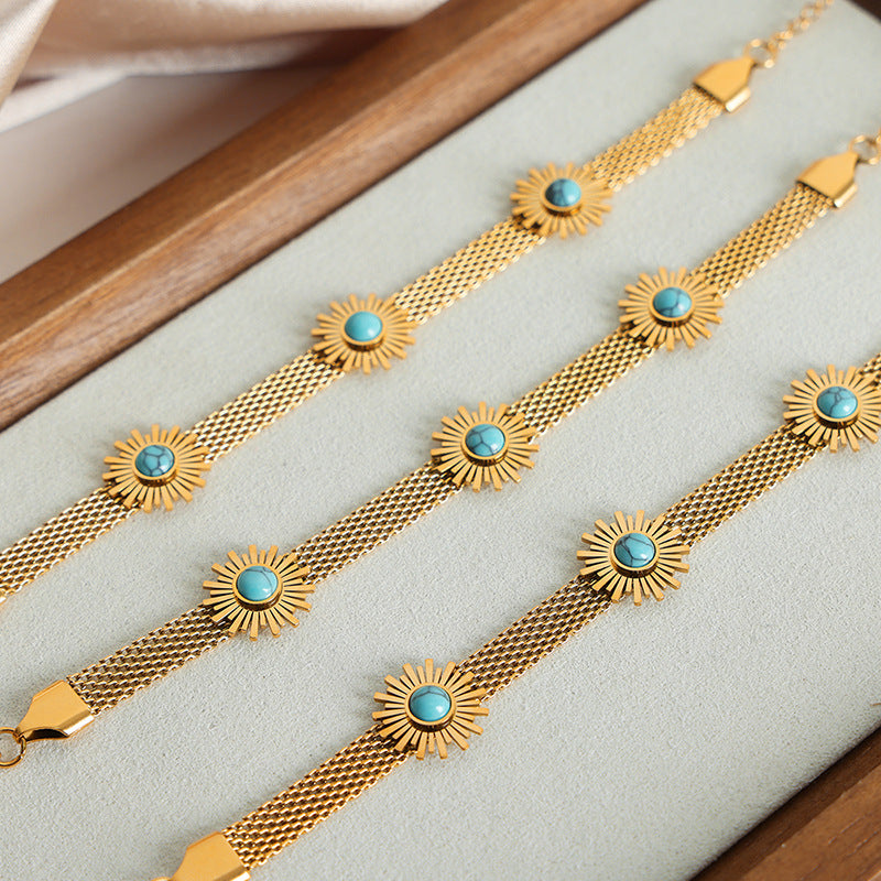 Sunflower Natutal Blue Turquoise Bracelet