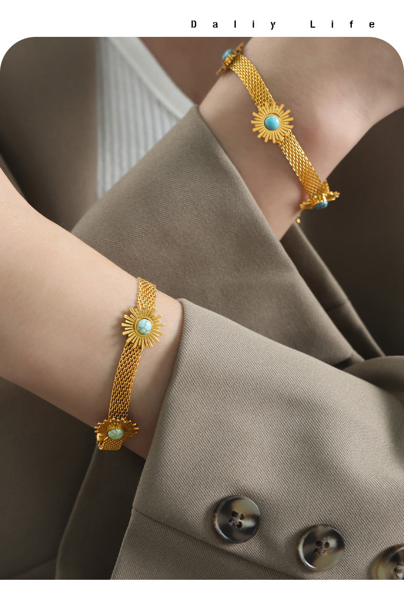 Sunflower Natutal Blue Turquoise Bracelet