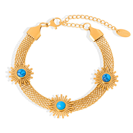 Sunflower Natutal Blue Turquoise Bracelet