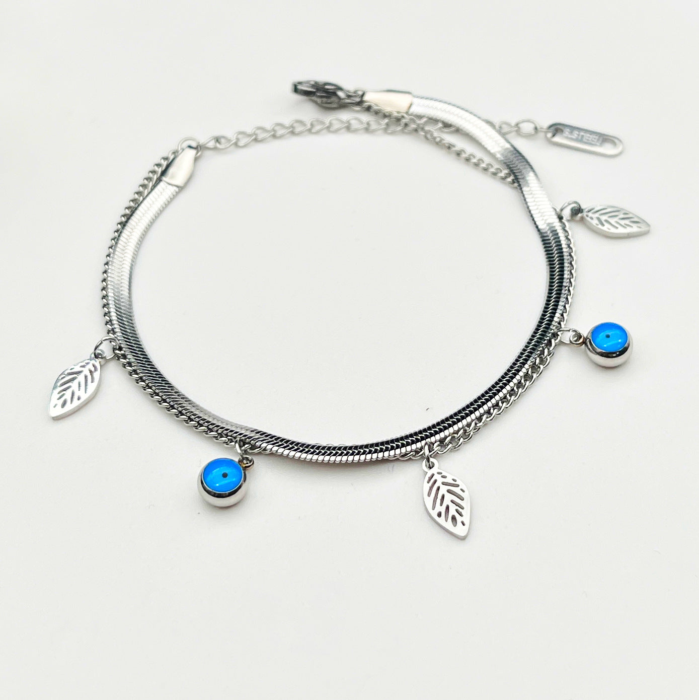 Blue Eye Leaf Double Chains Bracelets