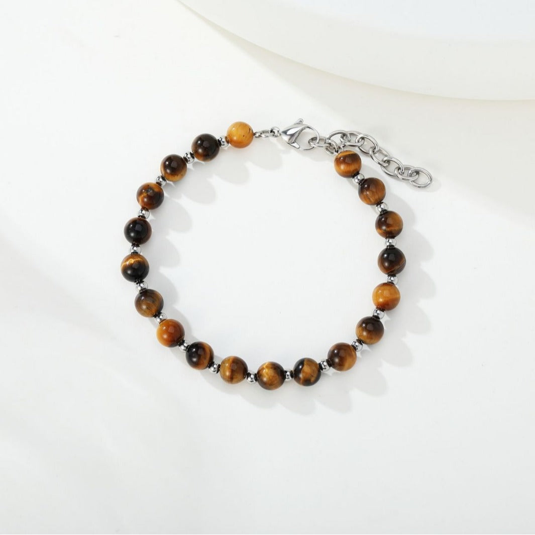 Handmade Natutal Tiger's Eye Beads Steel Bracelet