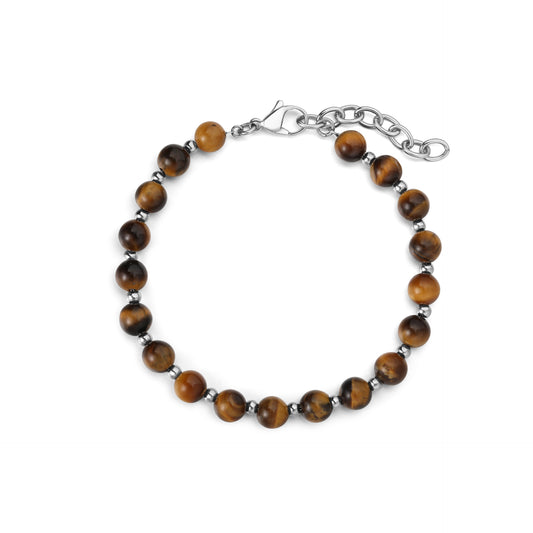 Handmade Natutal Tiger's Eye Beads Steel Bracelet