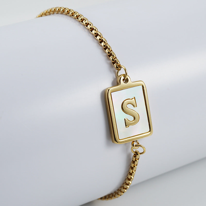 Square Natural Shell Letter Bracelets