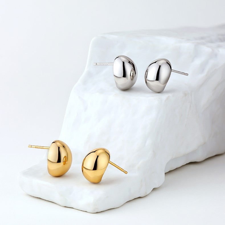 Bean Studded Oval Earring 18K Gold Plated