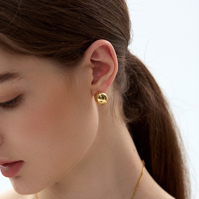 Bean Studded Oval Earring 18K Gold Plated