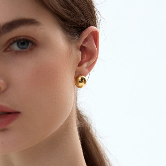 Bean Studded Oval Earring 18K Gold Plated