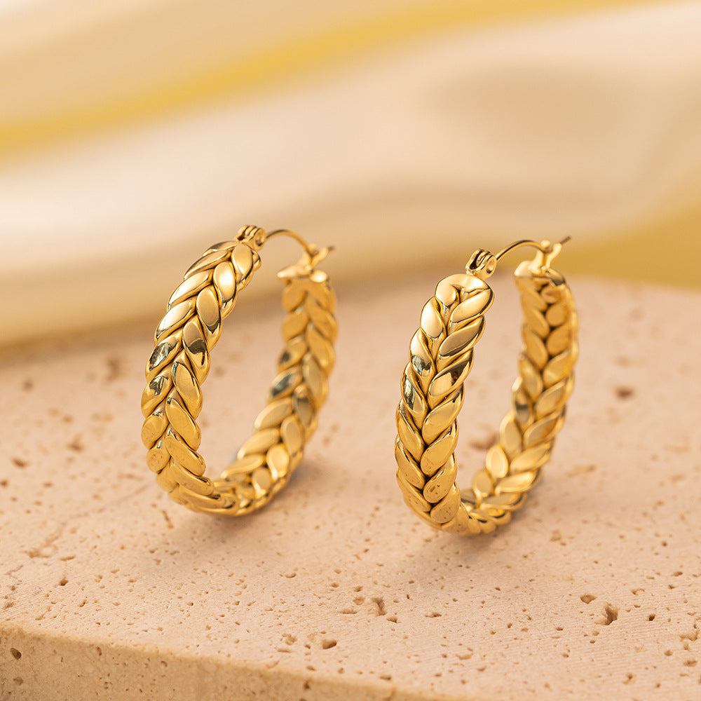 Wheat Geometric Hoop Earrings 18K Stainless Steel