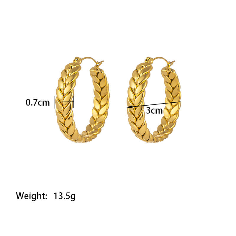 Wheat Geometric Hoop Earrings 18K Stainless Steel