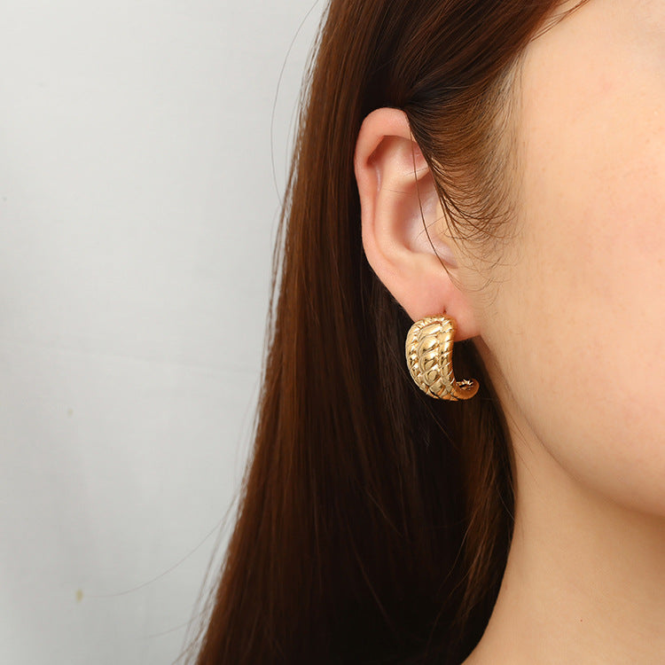 Multi-layer Twine Braided Twist C-shaped Stud Earrings