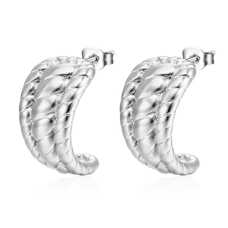 Multi-layer Twine Braided Twist C-shaped Stud Earrings