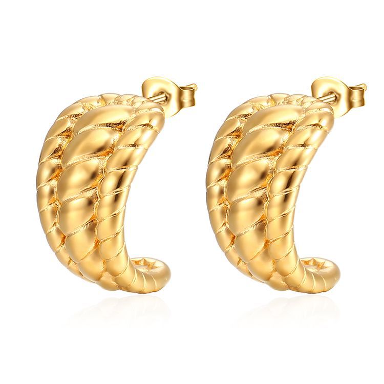 Multi-layer Twine Braided Twist C-shaped Stud Earrings