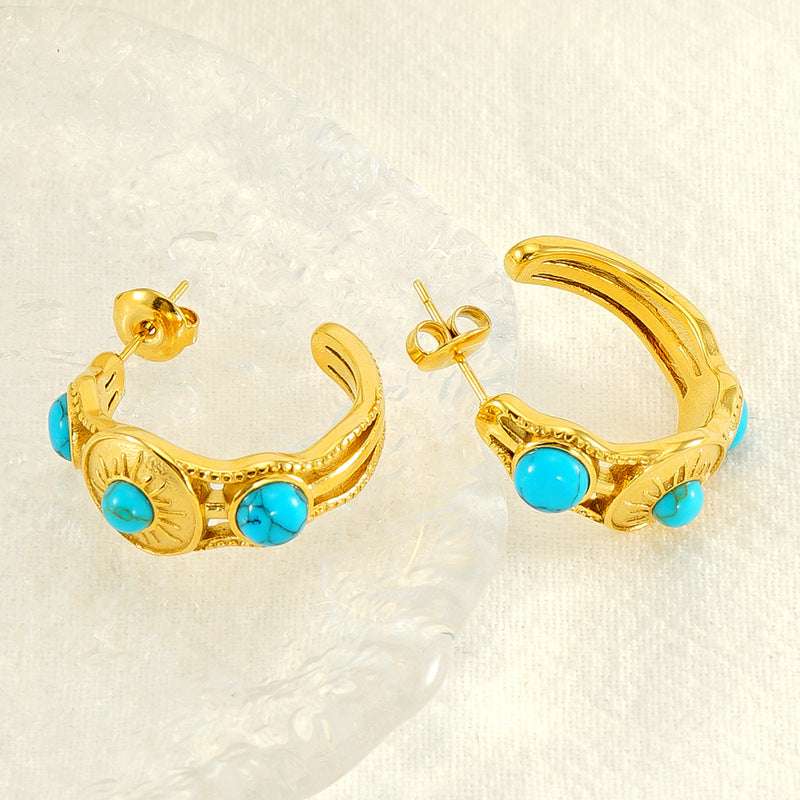 Vintage Blue Turquoise Natural Stone Earrings