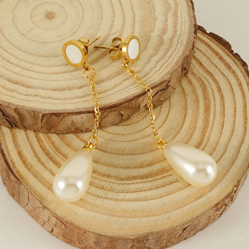 Long Pearl Pendant Chain Earrings