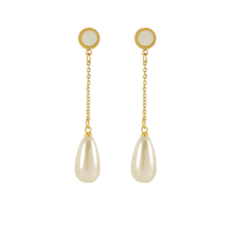 Long Pearl Pendant Chain Earrings